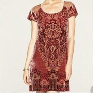 New Lucky Brand Holly Flock Floral BOHO Velvet Dress Size Small